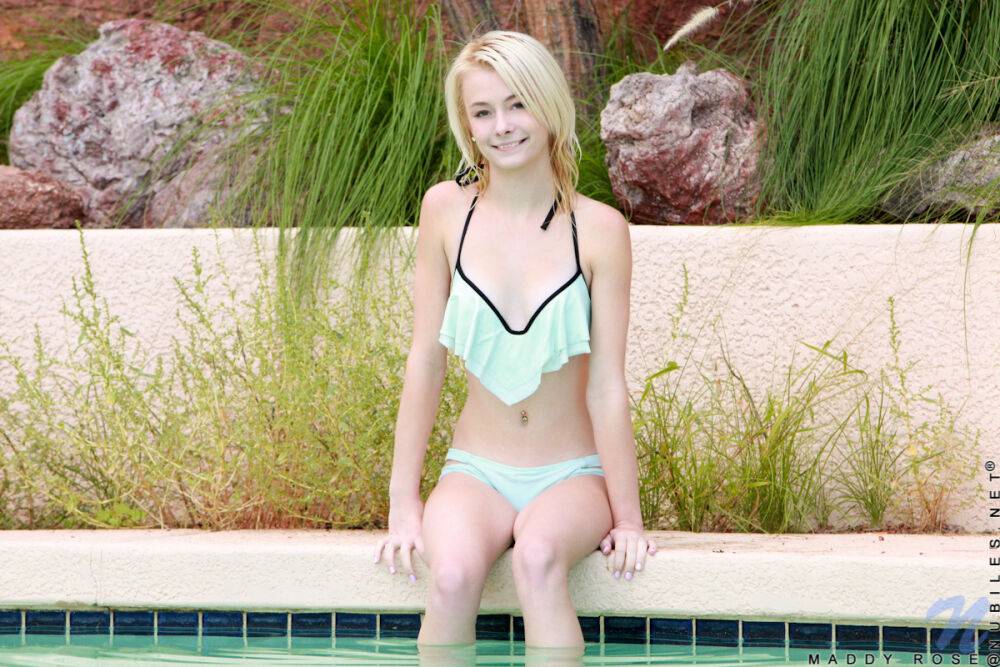 Cute teen girl Maddy Rose slips off her bikini for solo masturbation by pool - #15