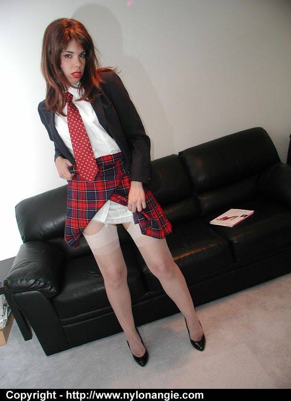 Ruby lipped schoolgirl Dirty Angie toys horny pussy wearing white stockings - #7