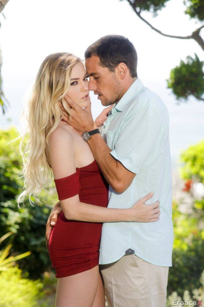 Blonde teen Chloe Foster removes a red dress before sex on a lawn - #8
