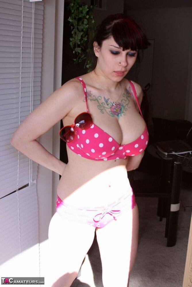 Inked amateur Susy Rocks releases her large boobs from a polka-dot bra | Photo: 3519345