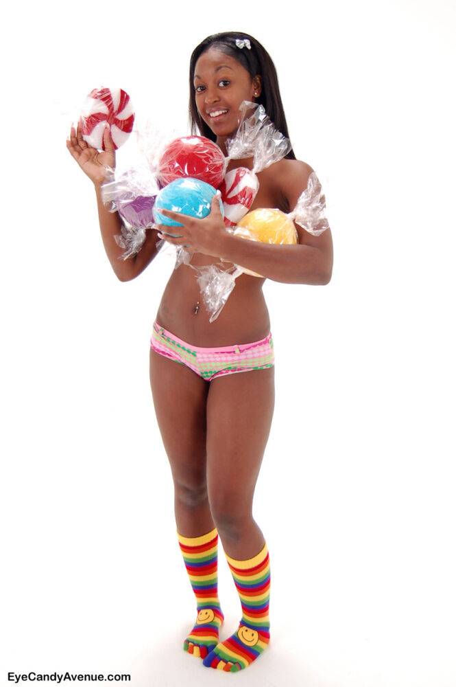 Amber posing naked with colorful candy - #1