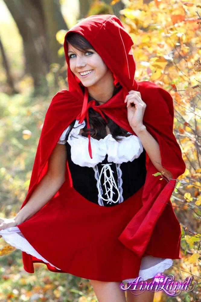 Sweet teen Andi Land frees her tits and twat from a Red Riding Hood outfit - #15