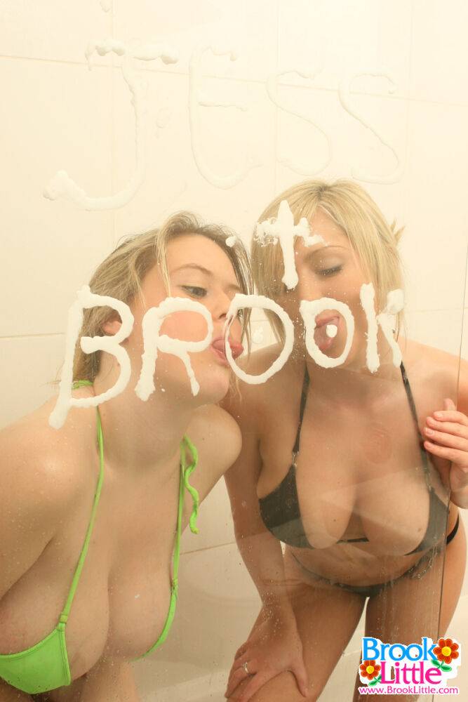 Hot busty Brook Little & friend strips bikinis & lather big tits in the shower - #10