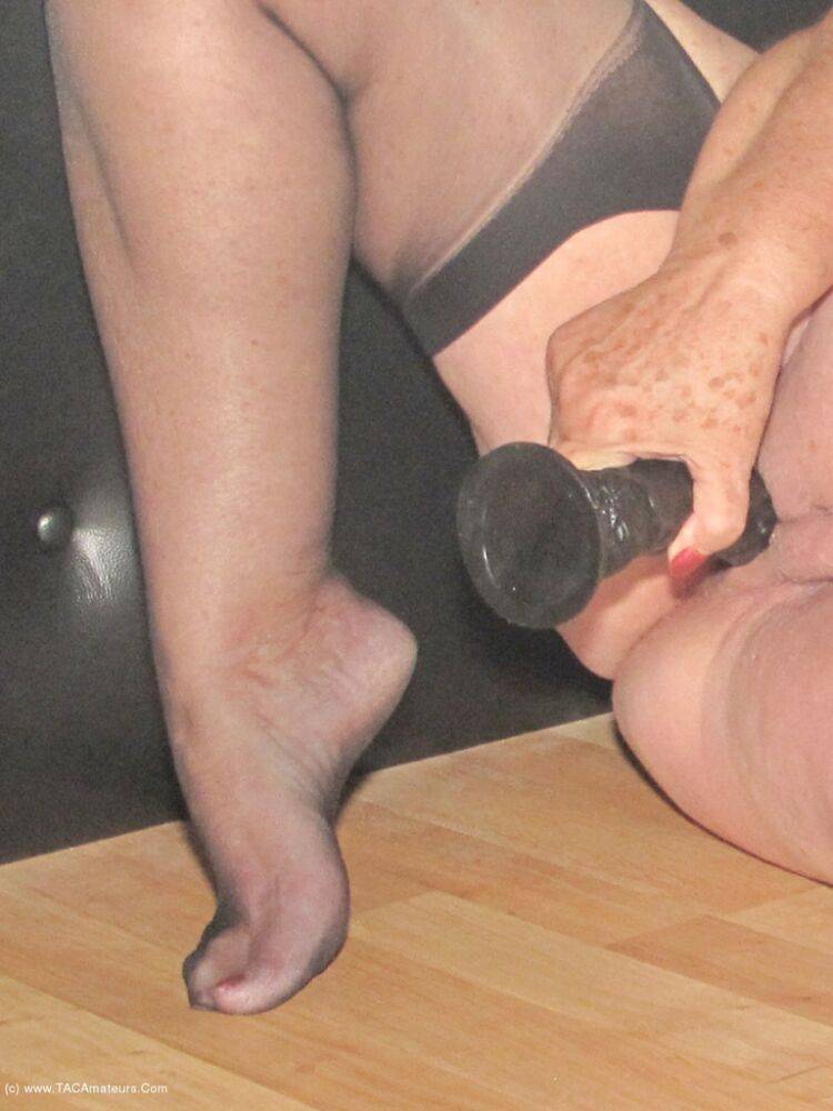 Obese UK lady Grandma Libby toys her pussy while in a dungeon - #11