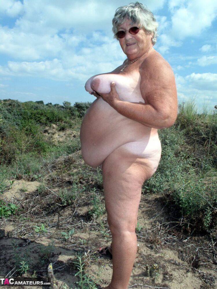 Fat British nan Grandma Libby gets completely naked while out in nature - #4