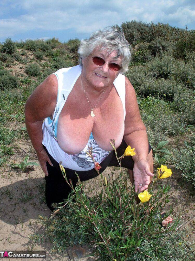 Fat British nan Grandma Libby gets completely naked while out in nature - #13