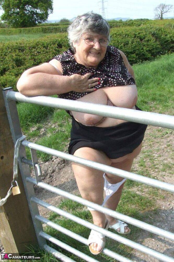 Horny granny Grandma Libby exposes massive big tits and huge ass at the farm - #15