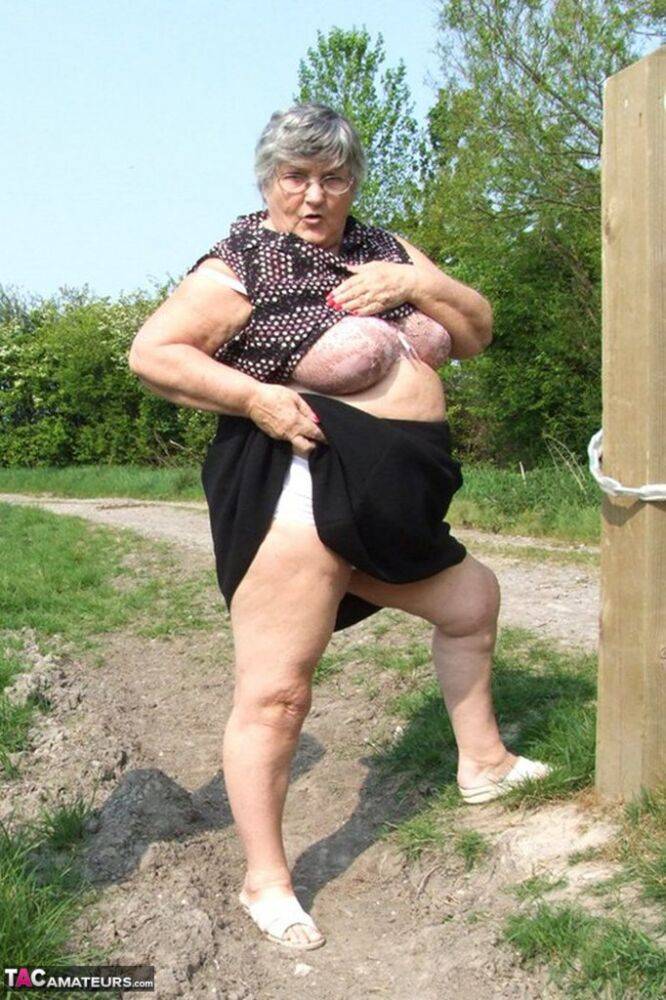 Horny granny Grandma Libby exposes massive big tits and huge ass at the farm - #10