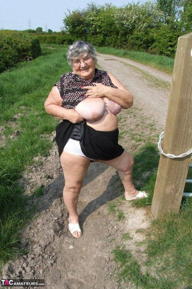 Horny granny Grandma Libby exposes massive big tits and huge ass at the farm - #9