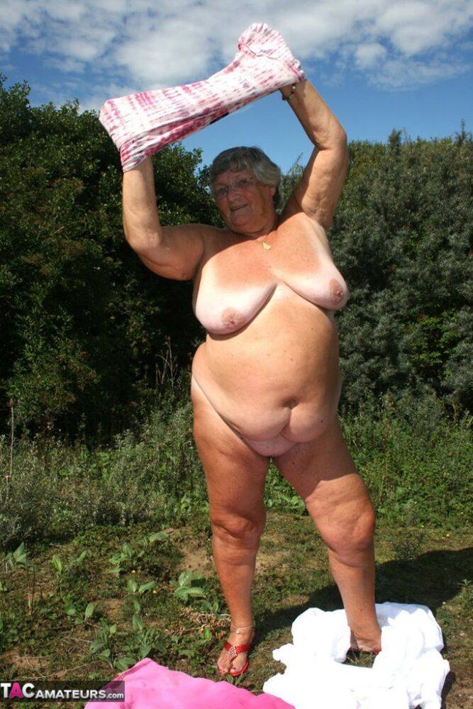 Fat British nan Grandma Libby strips down to her sandals while in the outdoors - #5