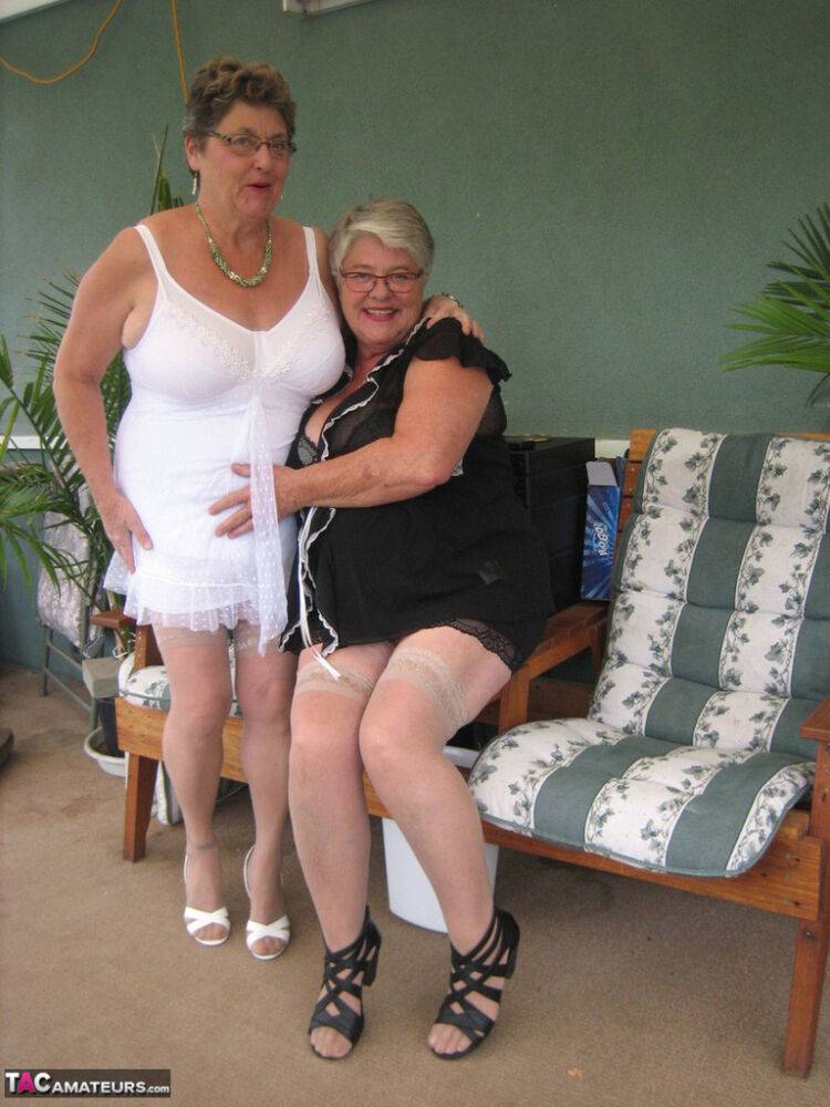 Fat old women Girdle Goddess & Grandma Libby hold their boobs after dildo play - #15