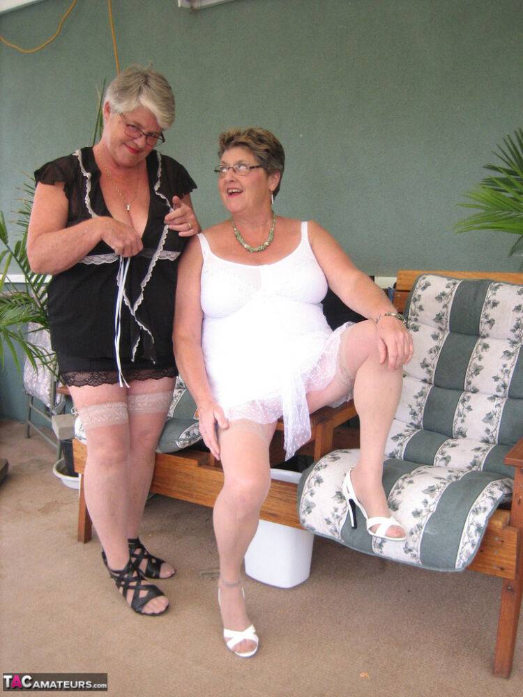 Fat old women Girdle Goddess & Grandma Libby hold their boobs after dildo play - #14