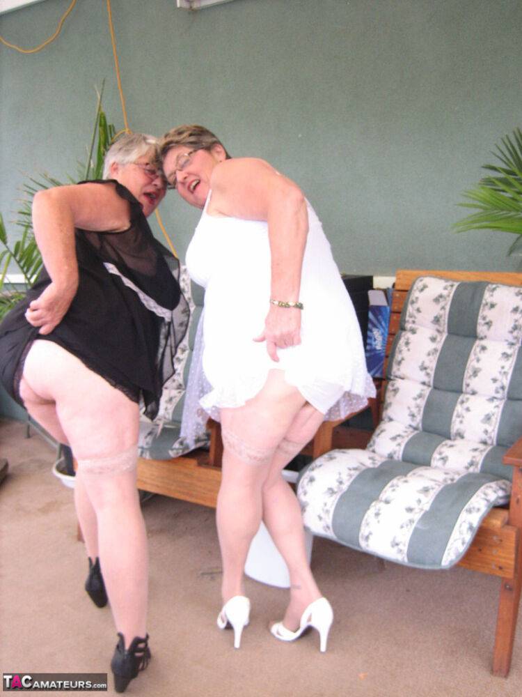 Fat old women Girdle Goddess & Grandma Libby hold their boobs after dildo play - #12