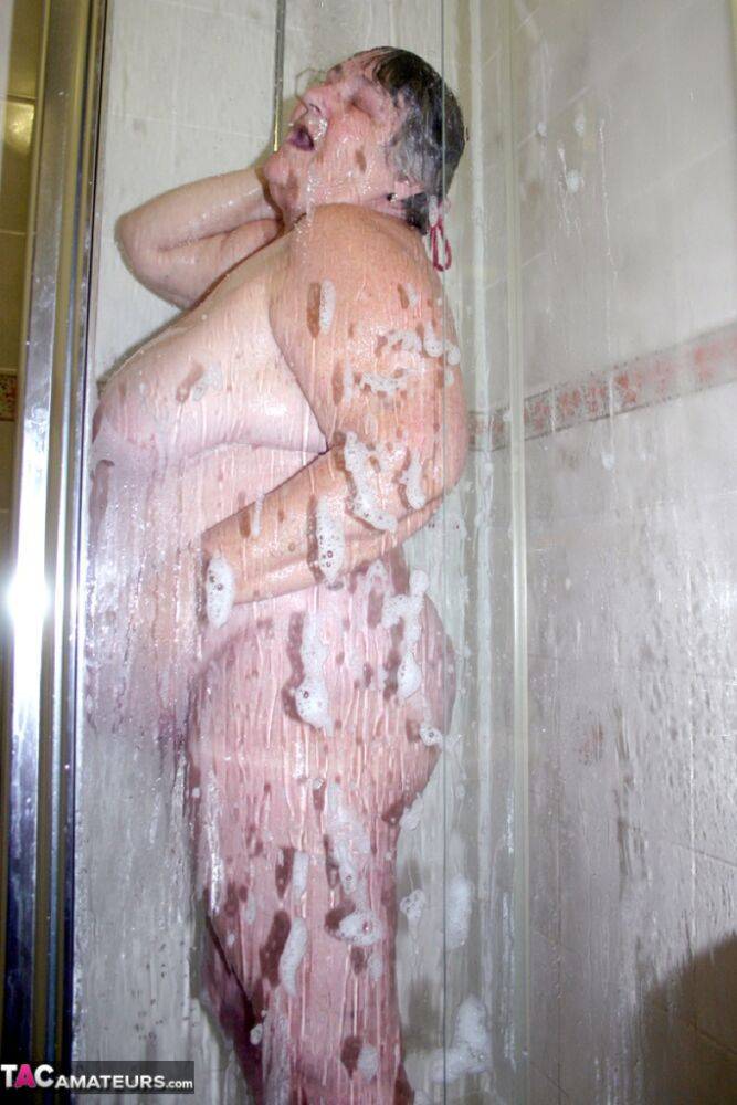 Obese granny Grandma Libby fondles her naked body while taking a shower - #12