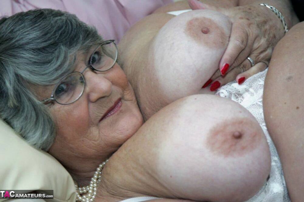 Obese granny Grandma Libby gets completely naked on a leather chesterfield - #7