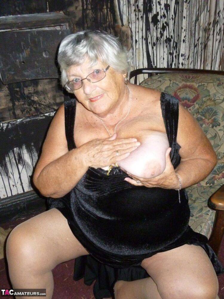 Old woman Grandma Libby sticks an empty bottle of booze in her vagina - #13