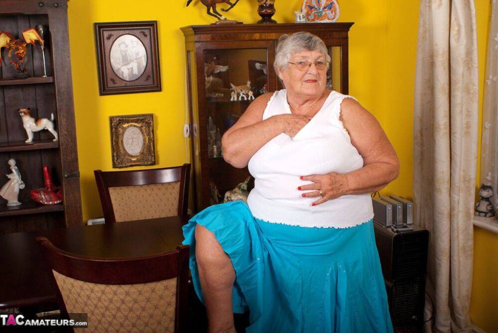 Obese UK lady Grandma Libby completely disrobes on a dining chair - #13