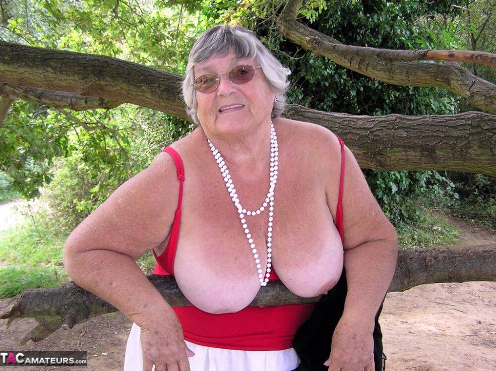 Obese amateur Grandma Libby exposes her boobs on a public walking trail - #2