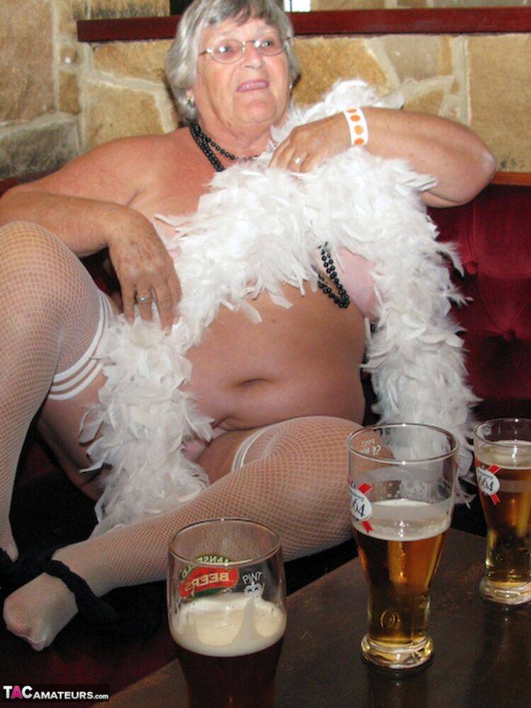 Old UK fatty Grandma Libby gets naked while having beers in a pub - #7