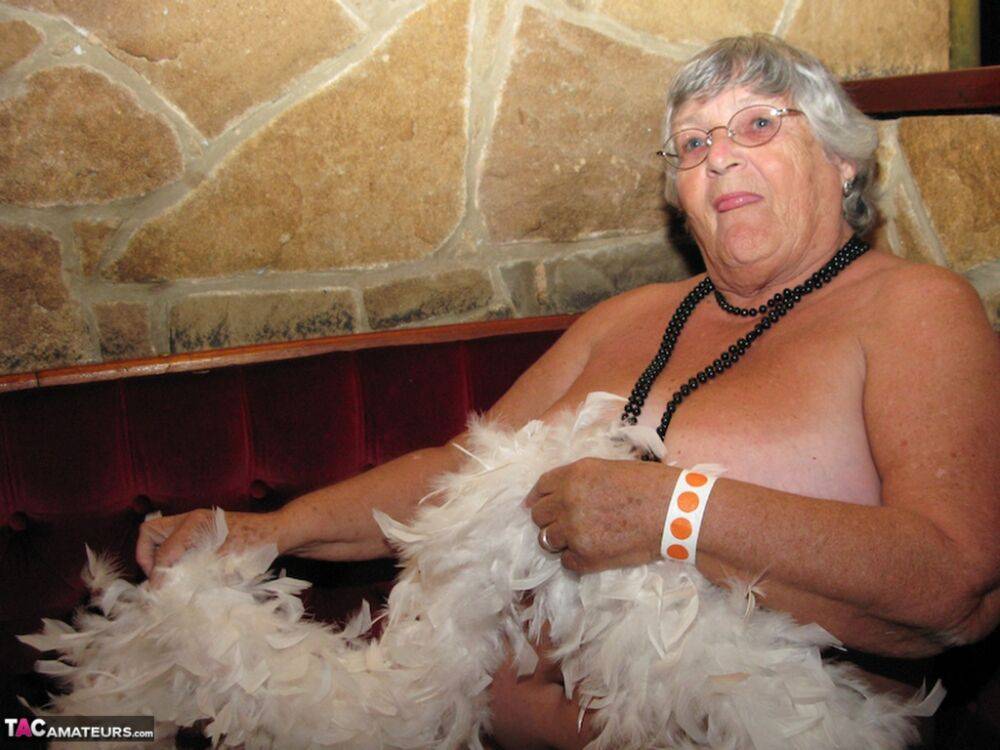 Old UK fatty Grandma Libby gets naked while having beers in a pub - #15
