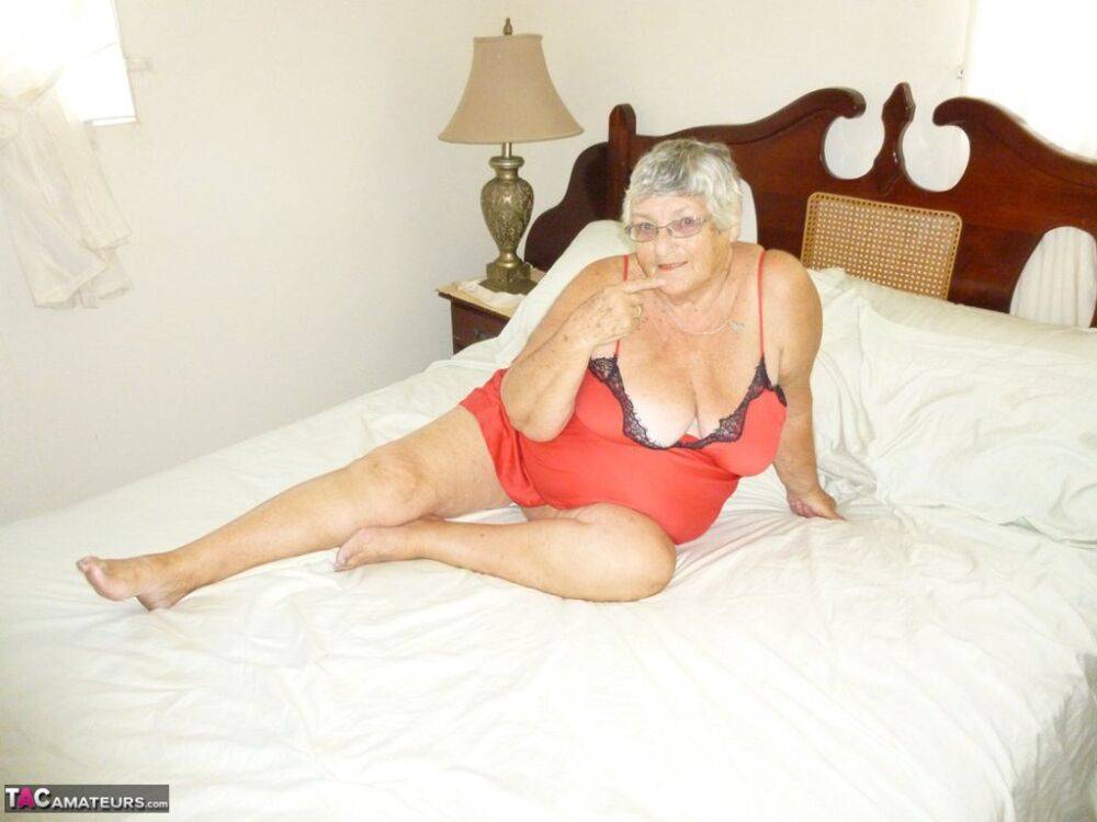 Old British woman Grandma Libby removes lingerie while toying her snatch - #10