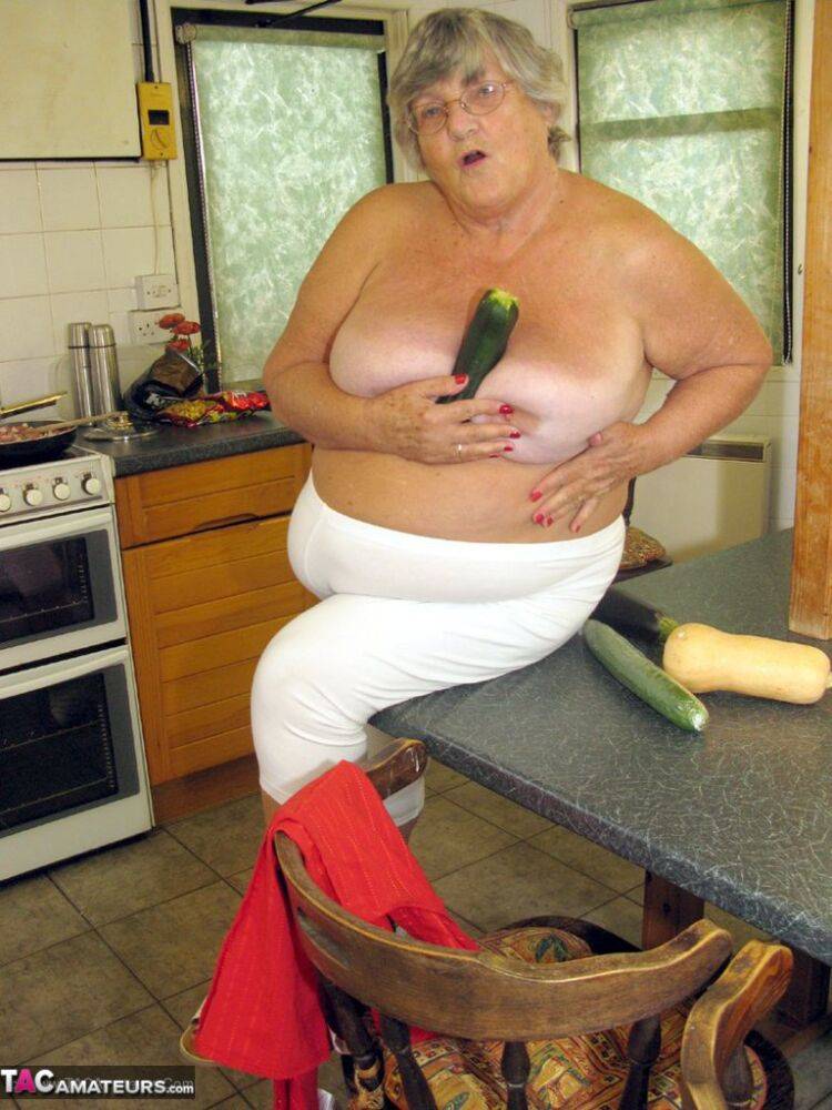 Obese female Grandma Libby masturbates with vegetables after cooking - #6