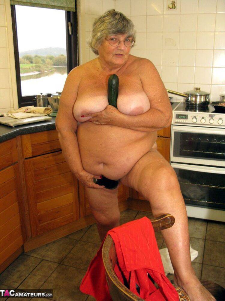 Obese female Grandma Libby masturbates with vegetables after cooking - #14