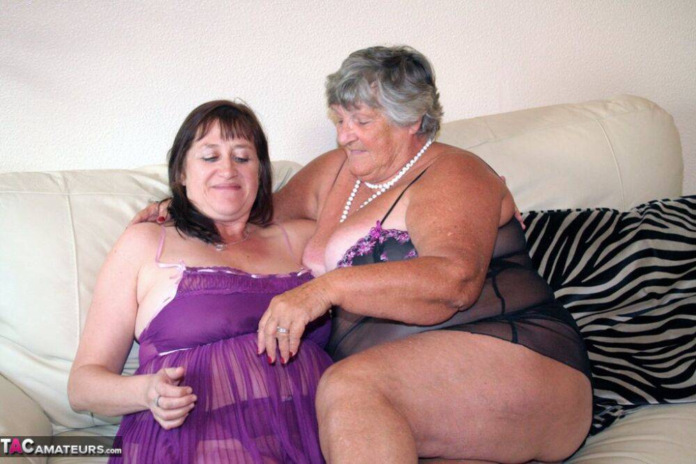Obese British nan Grandma Libby engages in lesbian acts with a fat woman - #3
