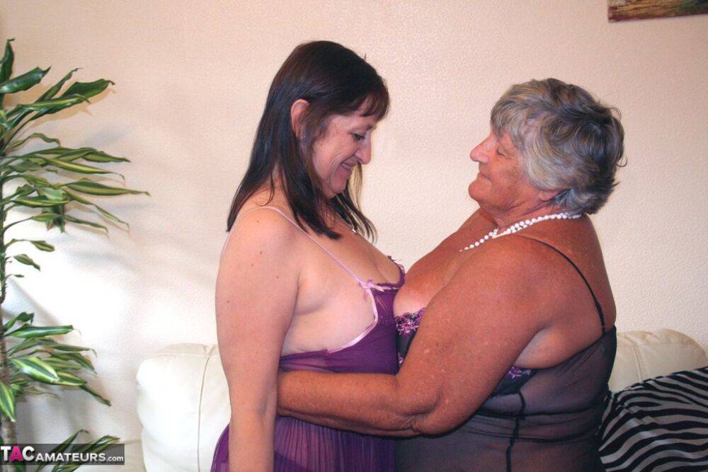 Obese British nan Grandma Libby engages in lesbian acts with a fat woman - #14