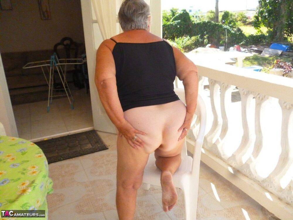 Fat oma Grandma Libby gets completely naked on a balcony by herself - #8