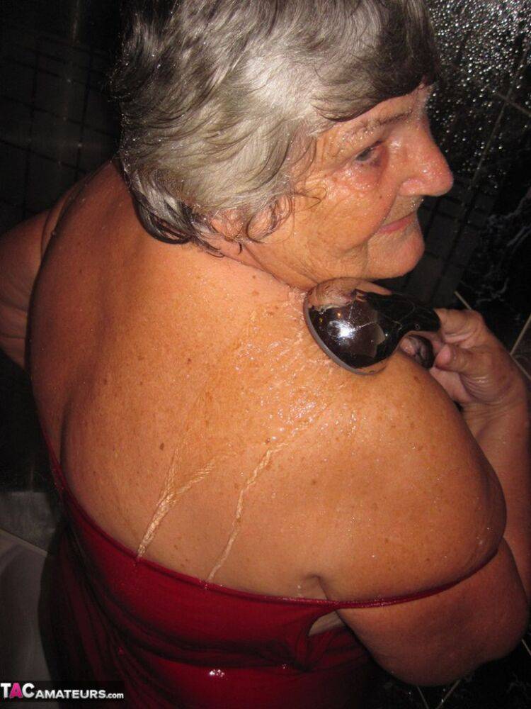 Obese nan Grandma Libby gets naked in stockings while in the shower - #15