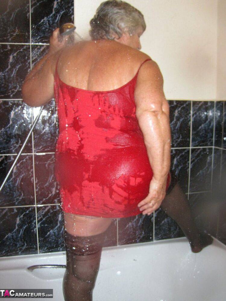 Obese nan Grandma Libby gets naked in stockings while in the shower - #6