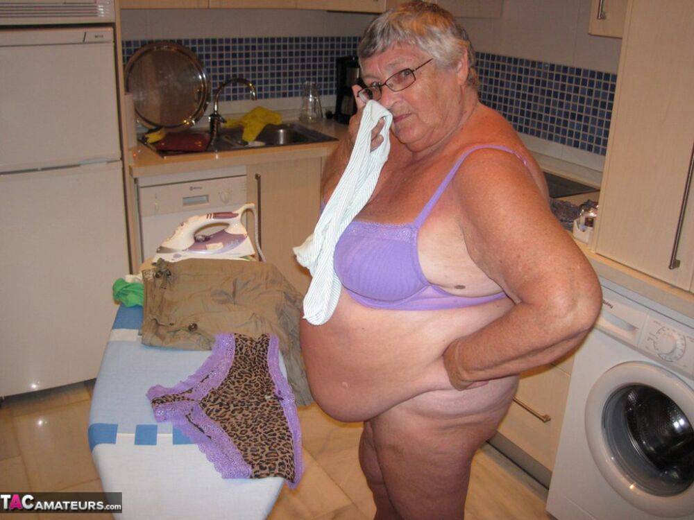 Overweight British oma Grandma Libby exposes her boobs while ironing - #5