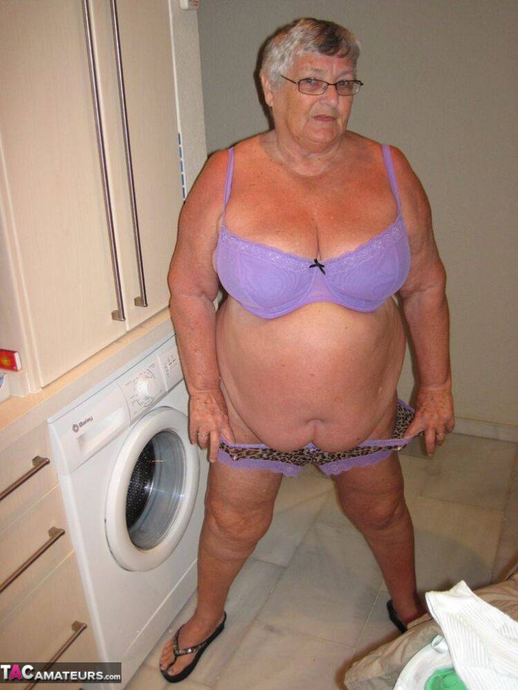 Overweight British oma Grandma Libby exposes her boobs while ironing - #12