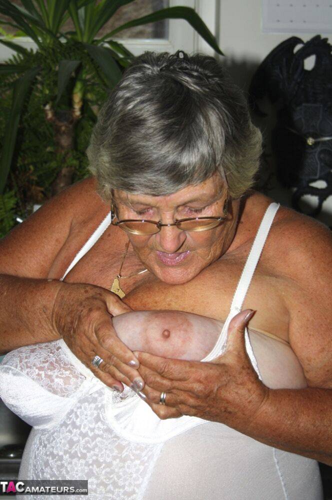 Obese nan Grandma Libby releases her tits and snatch from vintage lingerie - #8