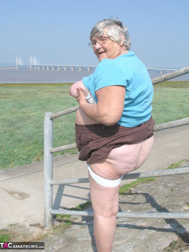 Fat old woman Grandma Libby exposes herself on a desolate bike path - #4