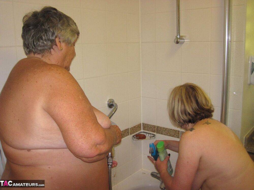 Grandma Libby and her lesbian lover wash each other during a shower - #4