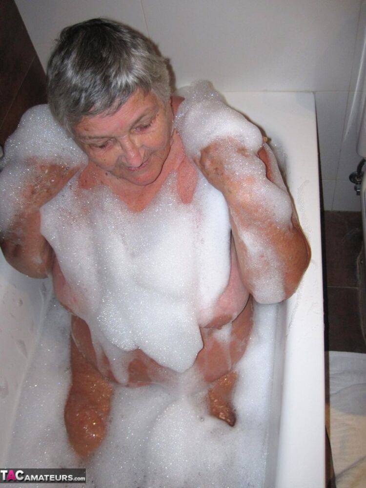 Morbidly obese woman Grandma Libby shaves before taking a bubble bath - #10