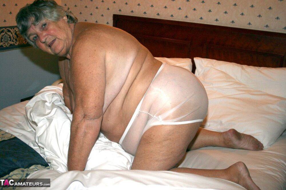 Obese granny Grandmalibby removes lingerie and underwear to model butt naked - #6