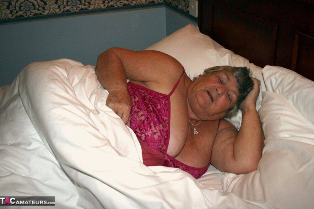 Obese granny Grandmalibby removes lingerie and underwear to model butt naked - #13