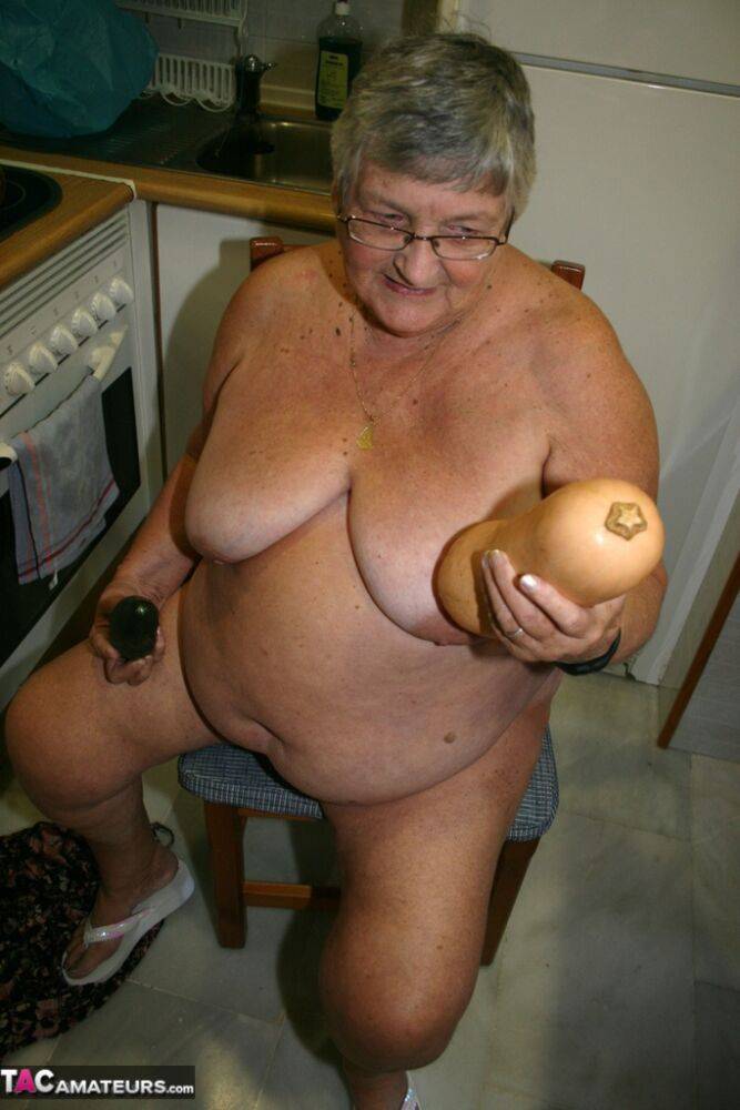 Obese UK nan Grandma Libby gets totally naked while playing with veggies - #1