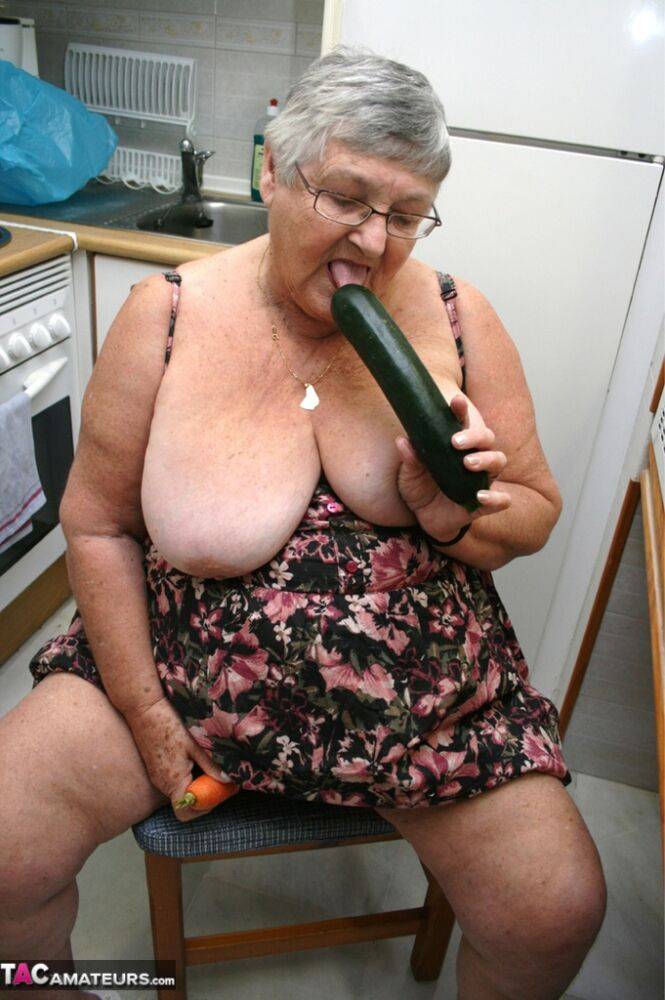 Obese UK nan Grandma Libby gets totally naked while playing with veggies - #7