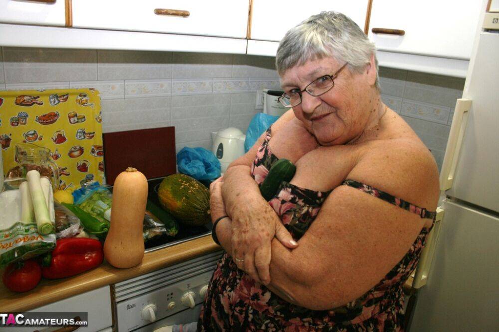 Obese UK nan Grandma Libby gets totally naked while playing with veggies - #6