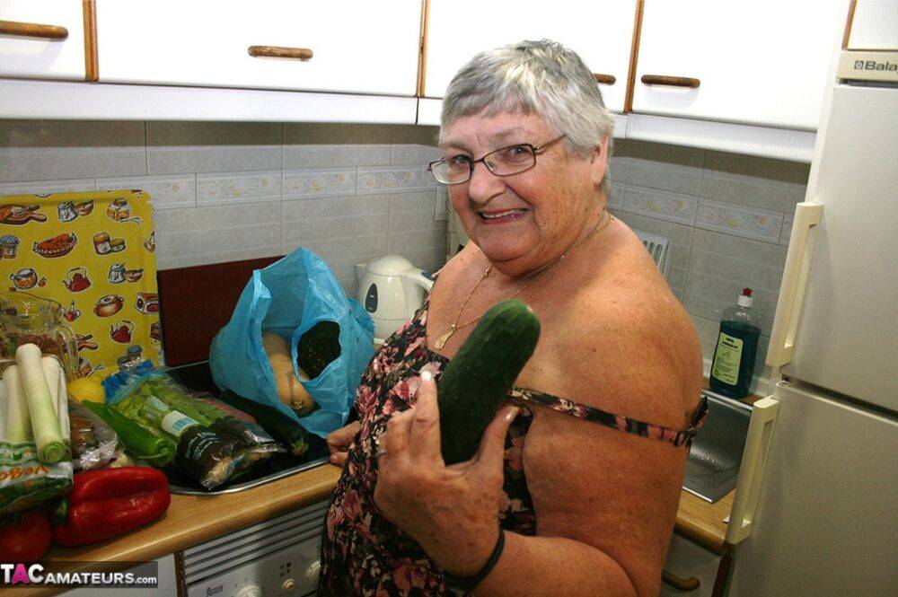 Obese UK nan Grandma Libby gets totally naked while playing with veggies - #14