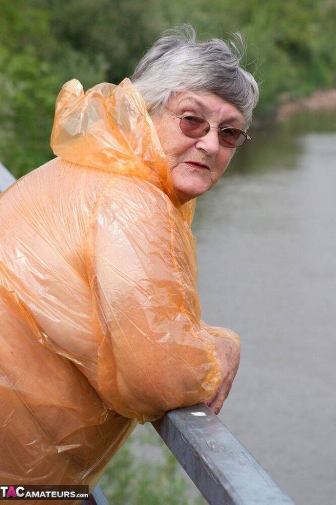 Obese British amateur Grandma Libby casts off a see-through raincoat - #3