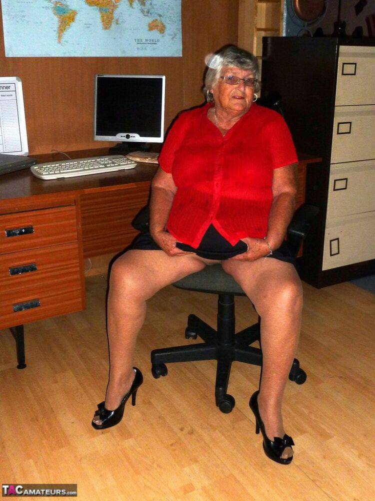 Obese British nan Grandma Libby gets totally naked on a computer desk - #6