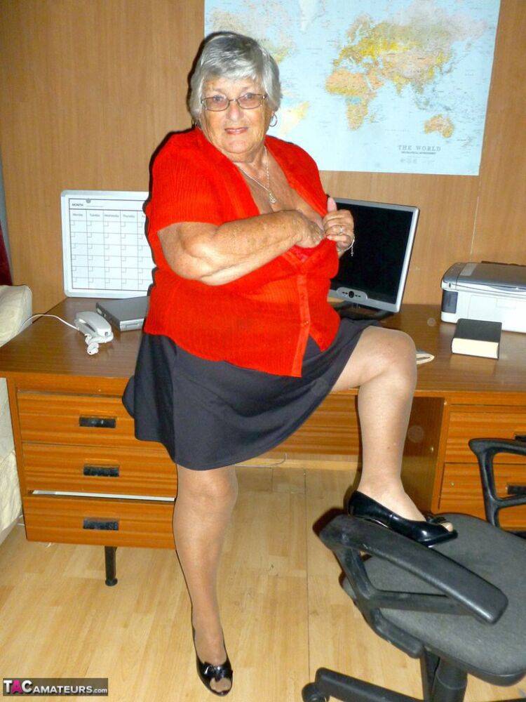 Obese British nan Grandma Libby gets totally naked on a computer desk - #13