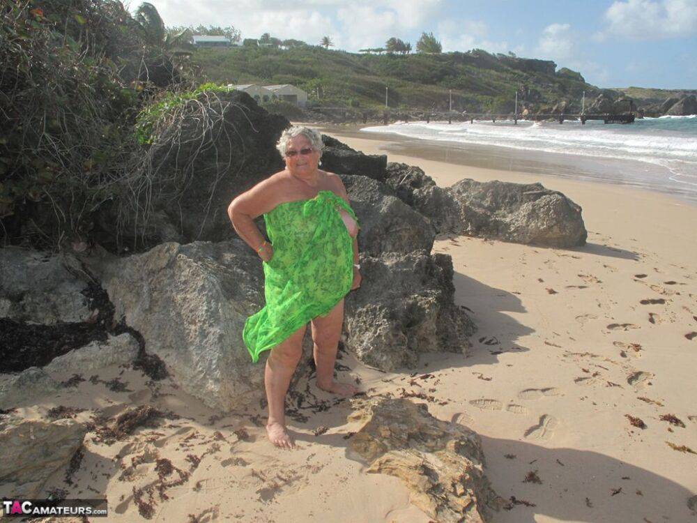 Obese nan Grandma Libby gets wet and naked while spending the day at a beach - #10