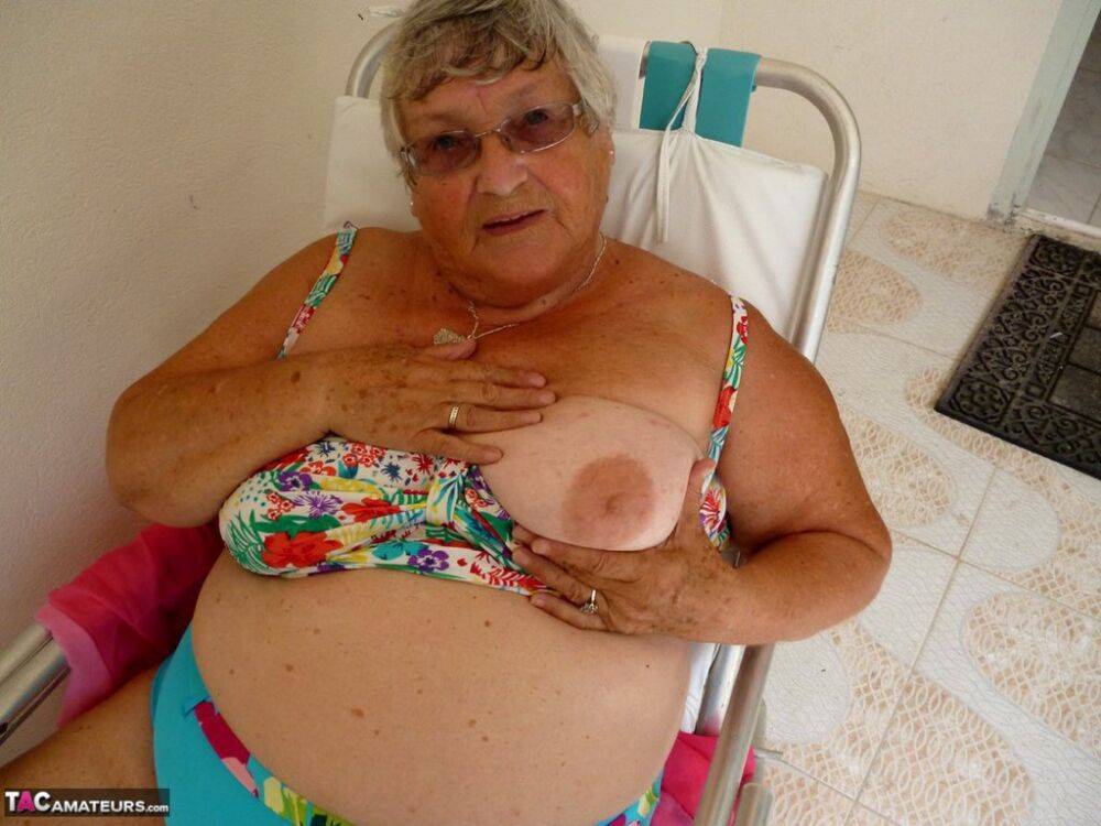 Obese nan Grandma Libby gets wet and naked while spending the day at a beach - #12