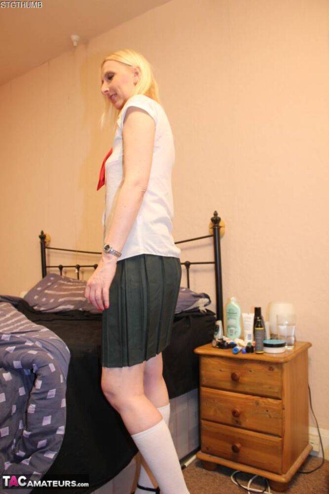 Blonde UK woman Tracey Lain goes ass to mouth while wearing schoolgirl apparel - #6